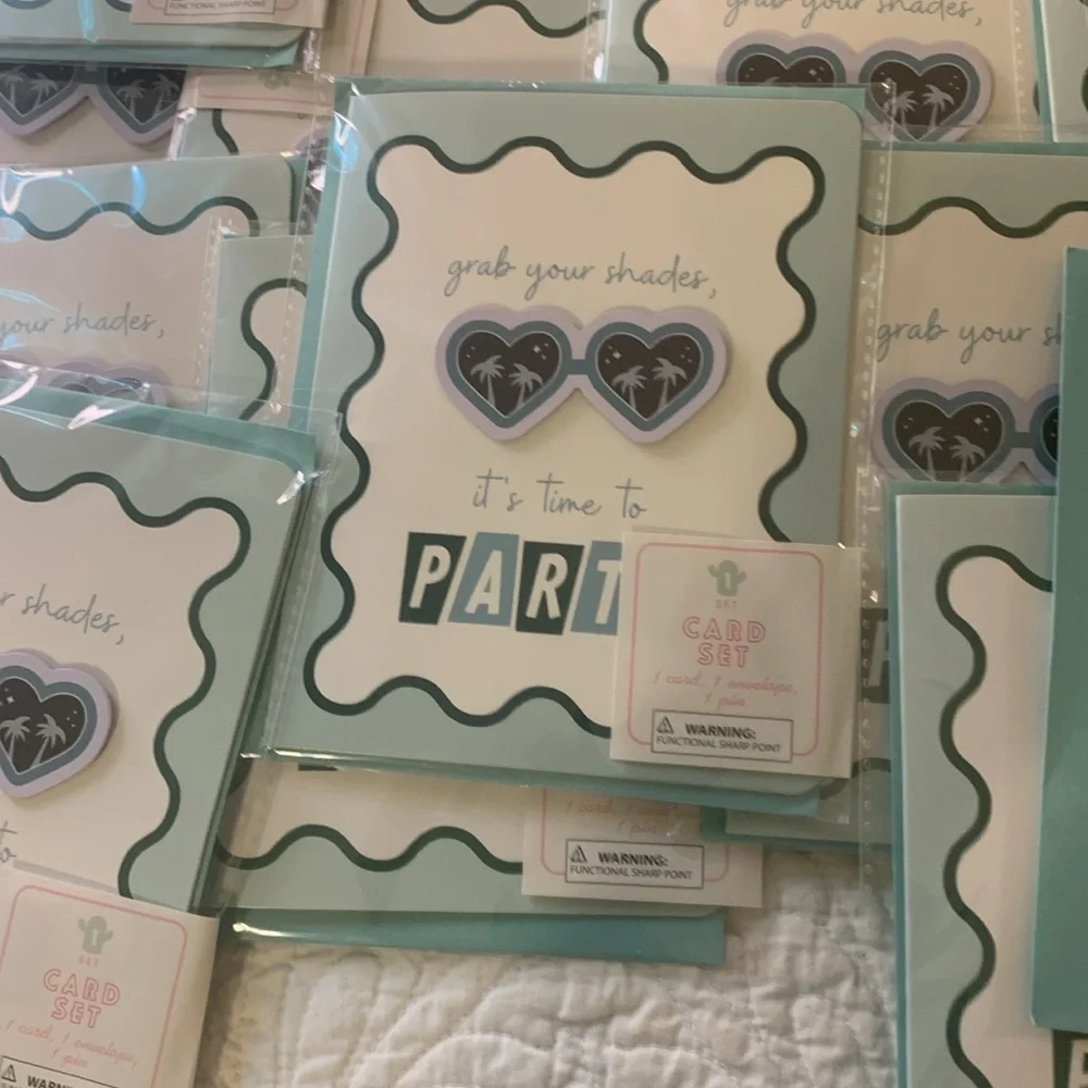 Party Note Cards 30 PK Grab your Shades it’s time to party W/Sunglasses pin NEW